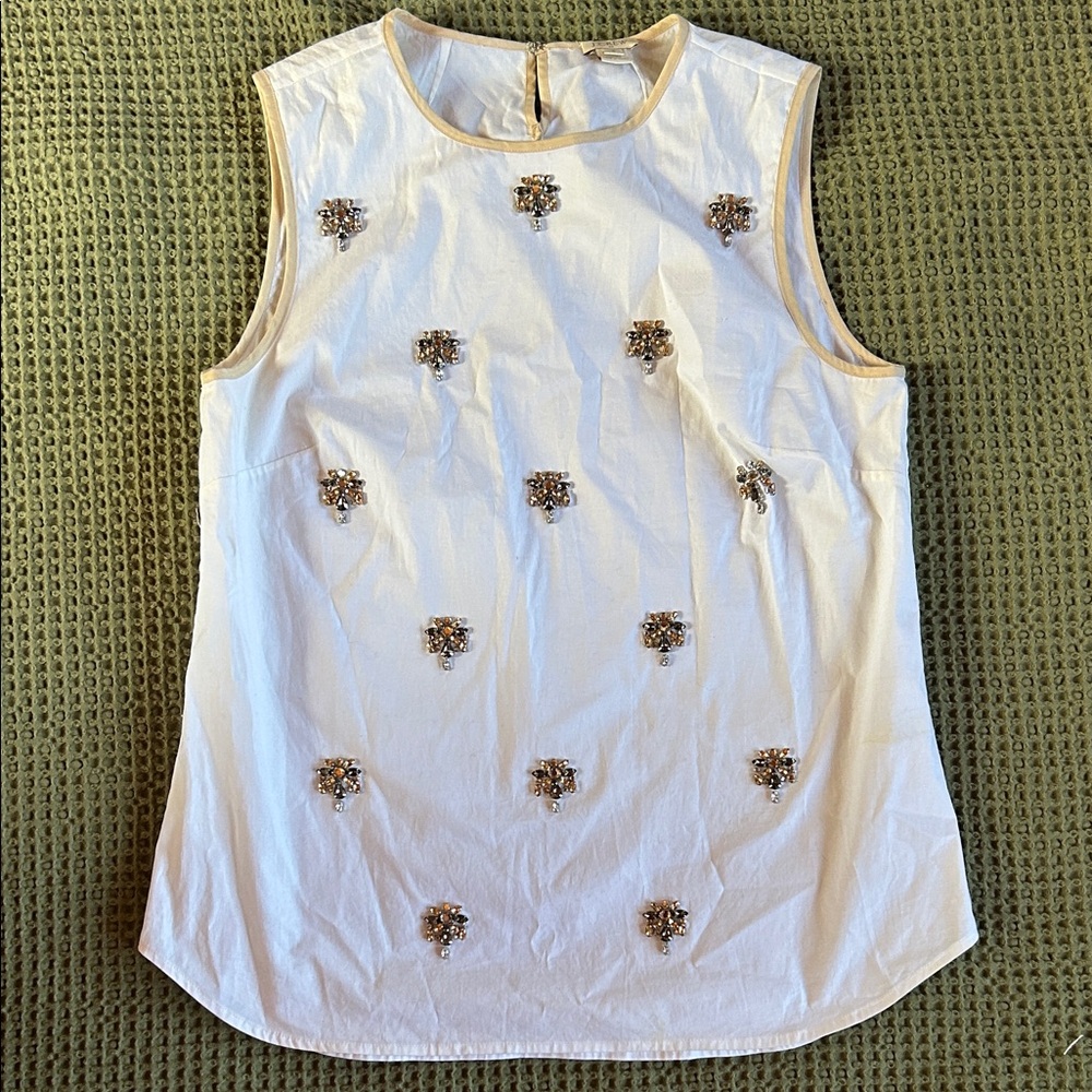 J. Crew White Embellished Sleeveless Blouse
